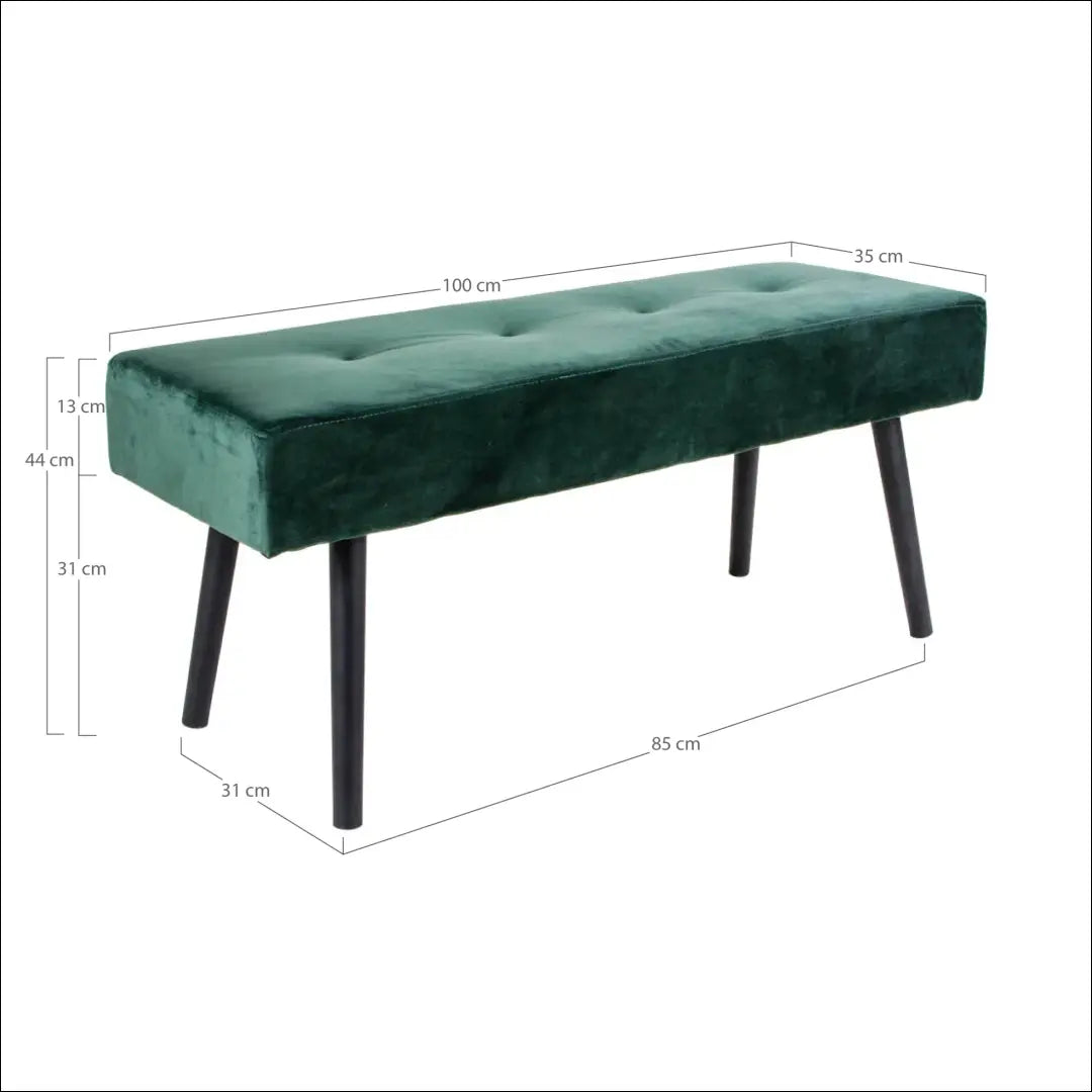 Suoliukas aksominis tamsiai žalias juodos kojelės 100x35x44 cm RD243 - €1 __label:Pristatymas 5-14 d.d., Benches,