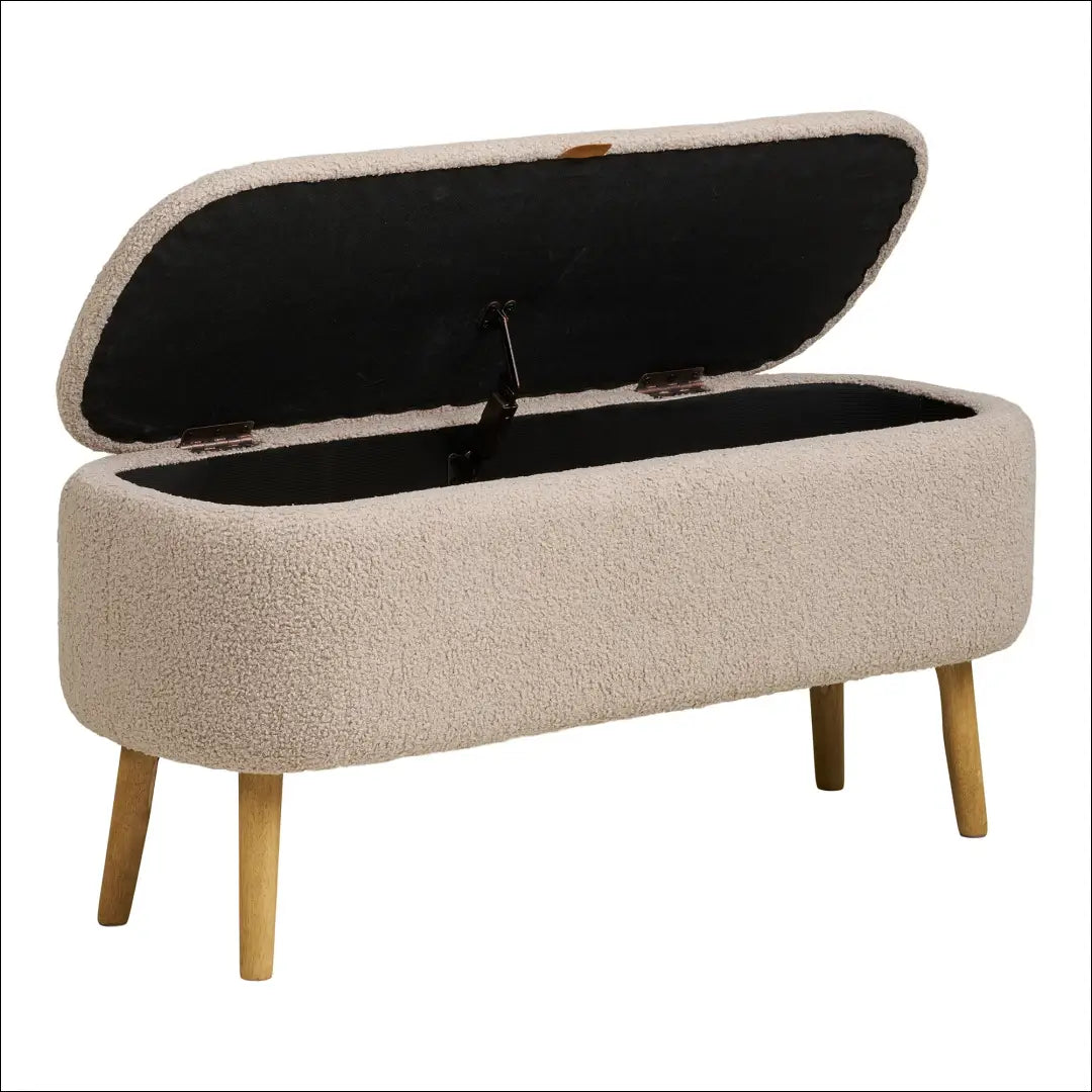 Suoliukas su daiktadėže bouclé smėlio spalvos 95x37x45 cm RD257 - €145 Save 15% 100-200, __label:Pristatymas 5-14 d.d.,