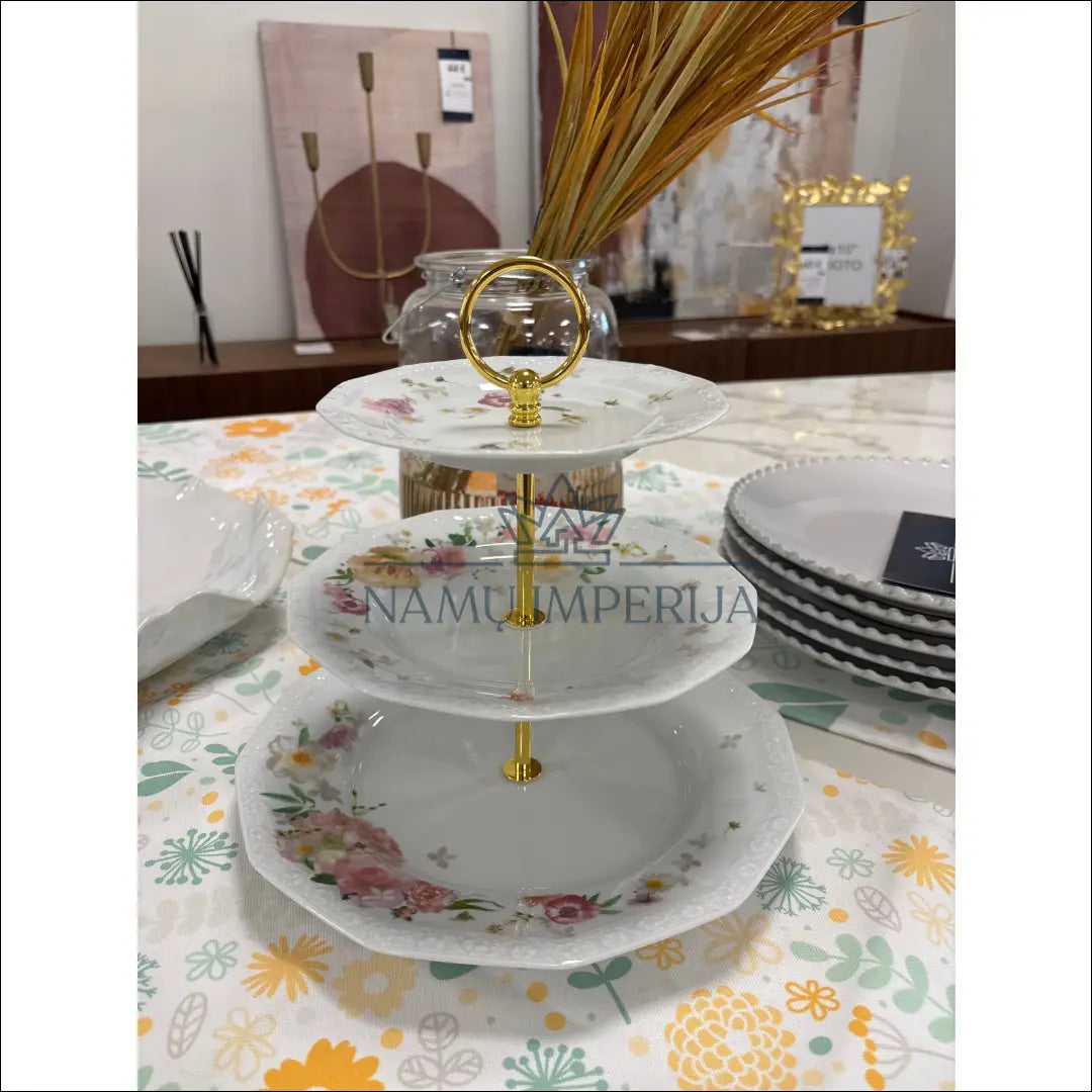 Triaukštis porceliano padėklas DI8755 - €71 Save 55% 50-100, __label:Pristatymas 1-2 d.d., color-auksine, color-balta,