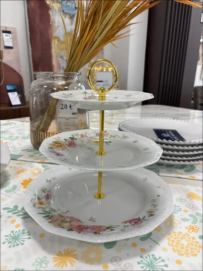 Triaukštis porceliano padėklas DI8755 - €71 Save 55% 50-100, __label:Pristatymas 1-2 d.d., color-auksine, color-balta,