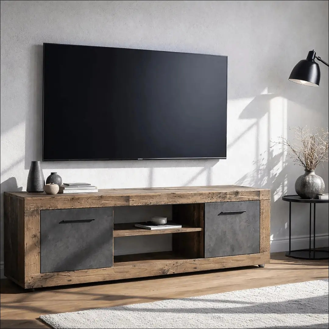 TV spintelė ąžuolo spalvos / grafito 140 cm TE1194 - €87 Save 10% 50-100, __label:Pristatymas 5-14 d.d., elite, Szafki