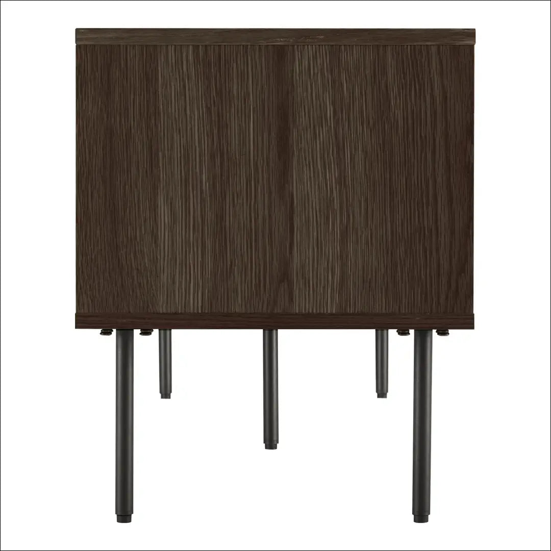 TV staliukas 2 durys lentynos ąžuolo fanera dūmintas paviršius juodo metalo kojelės 150x40x50 cm RD473 - €390 Save 15%