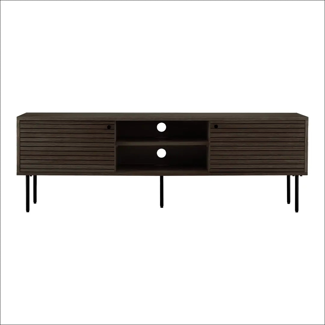 TV staliukas 2 durys lentynos ąžuolo fanera dūmintas paviršius juodo metalo kojelės 150x40x50 cm RD473 - €390 Save 15%