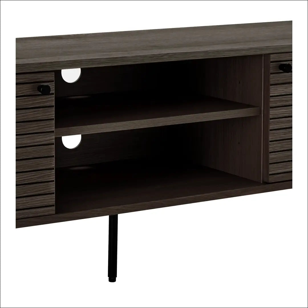 TV staliukas 2 durys lentynos ąžuolo fanera dūmintas paviršius juodo metalo kojelės 150x40x50 cm RD473 - €390 Save 15%