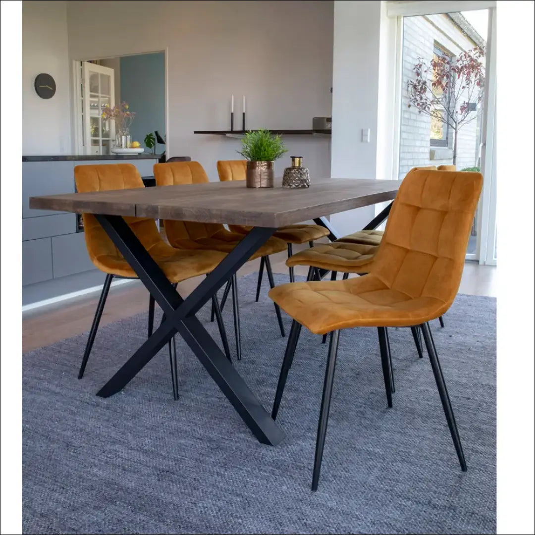 Valgomojo kėdė aksominė garstyčių geltonumo juodos kojelės RD028 - €87 Save 15% 50-100, __label:Pristatymas 5-14 d.d.,