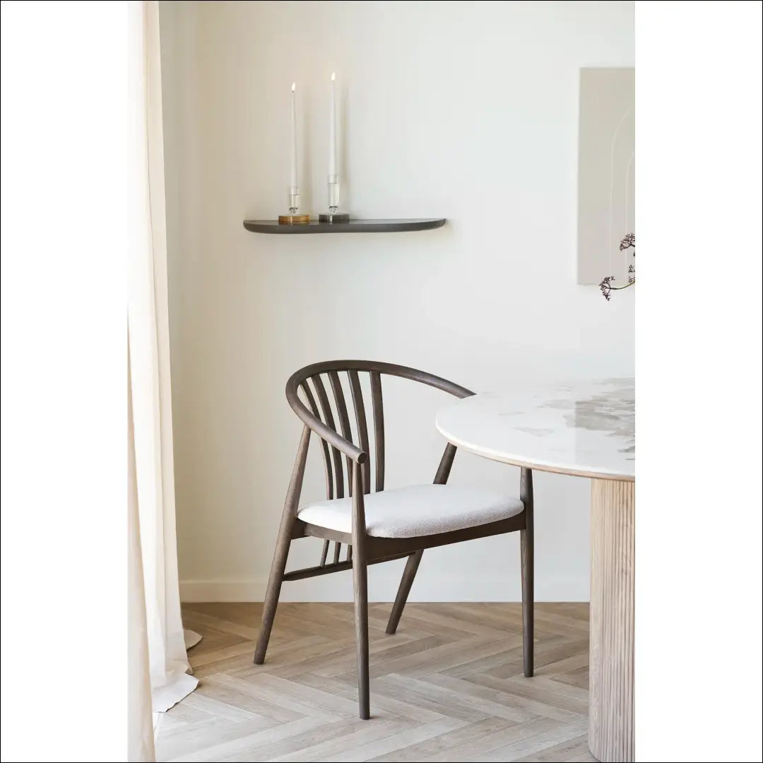 Valgomojo kėdė ąžuolo medienos masyvas su audiniu dūminės/smėlio spalvos RD082 - €257 Save 15% __label:Pristatymas 5-14