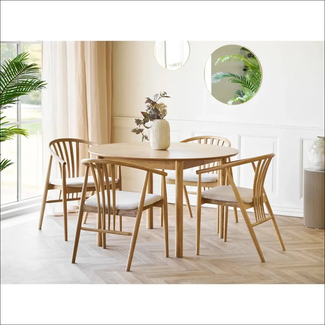 Valgomojo kėdė ąžuolo medienos masyvas su audiniu natūralios/smėlio spalvos RD081 - €257 Save 15% __label:Pristatymas