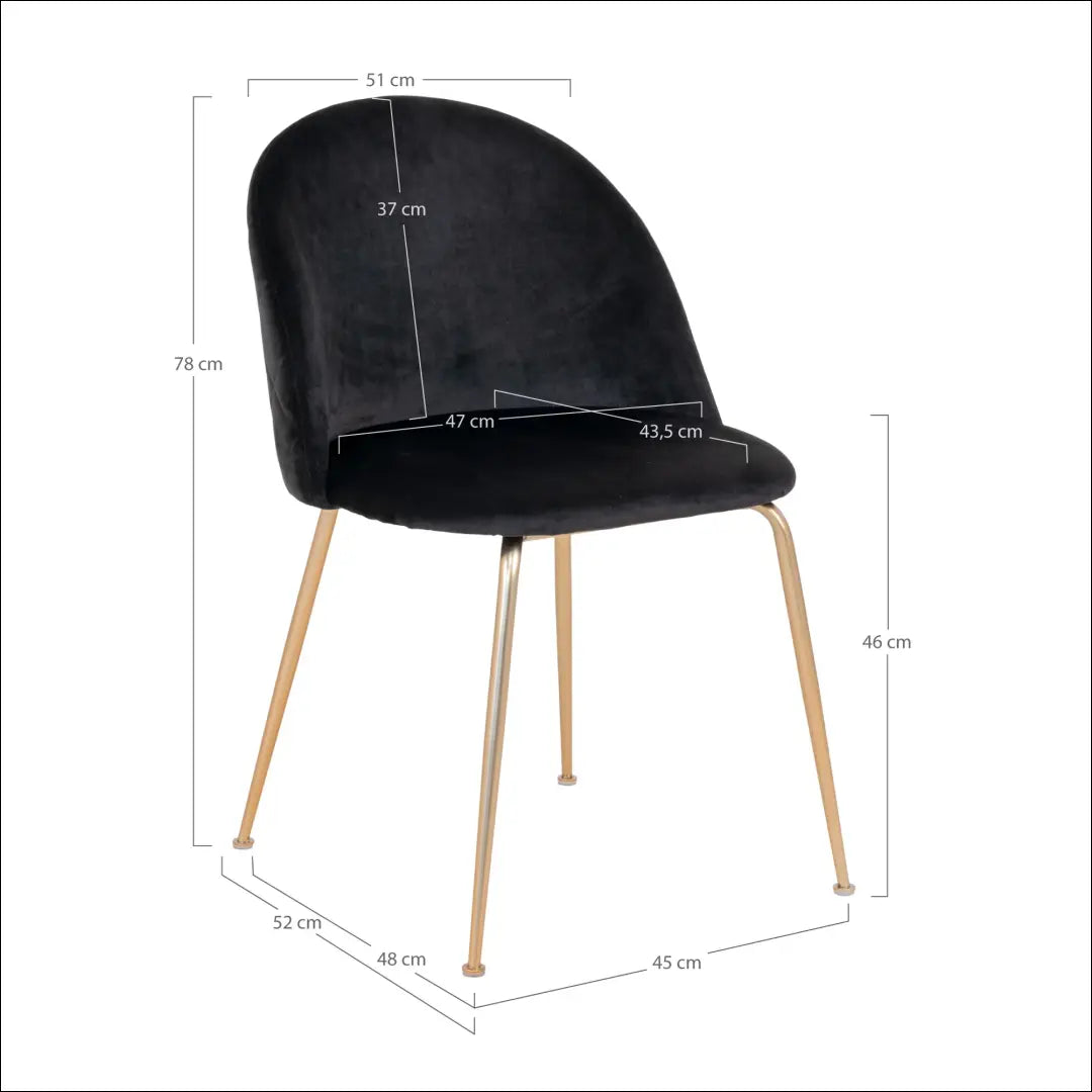 Valgomojo kėdė iš aksomo juoda su žalvario imitacijos kojelėmis RD037 - €65 Save 15% 50-100, __label:Pristatymas 5-14
