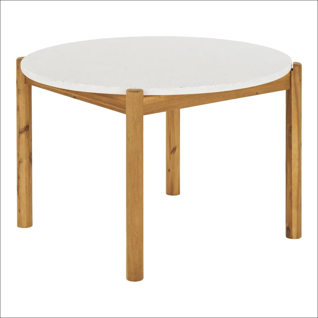 Valgomojo stalas akacijos/teracso medienos baltas/natūralus ø120x76 cm RD1092 - €520 Save 15% __label:Pristatymas 5-14