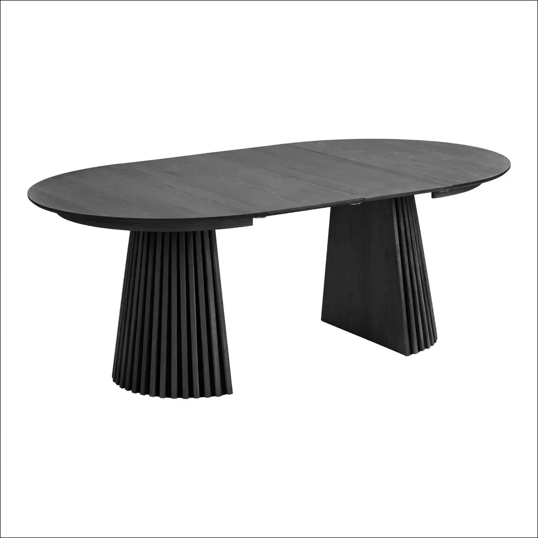 Valgomojo stalas ąžuolo fanera juodas su dviem prailginimo plokštelėmis ø120x120-160-200x75 cm RD430 - €941 Save 15%