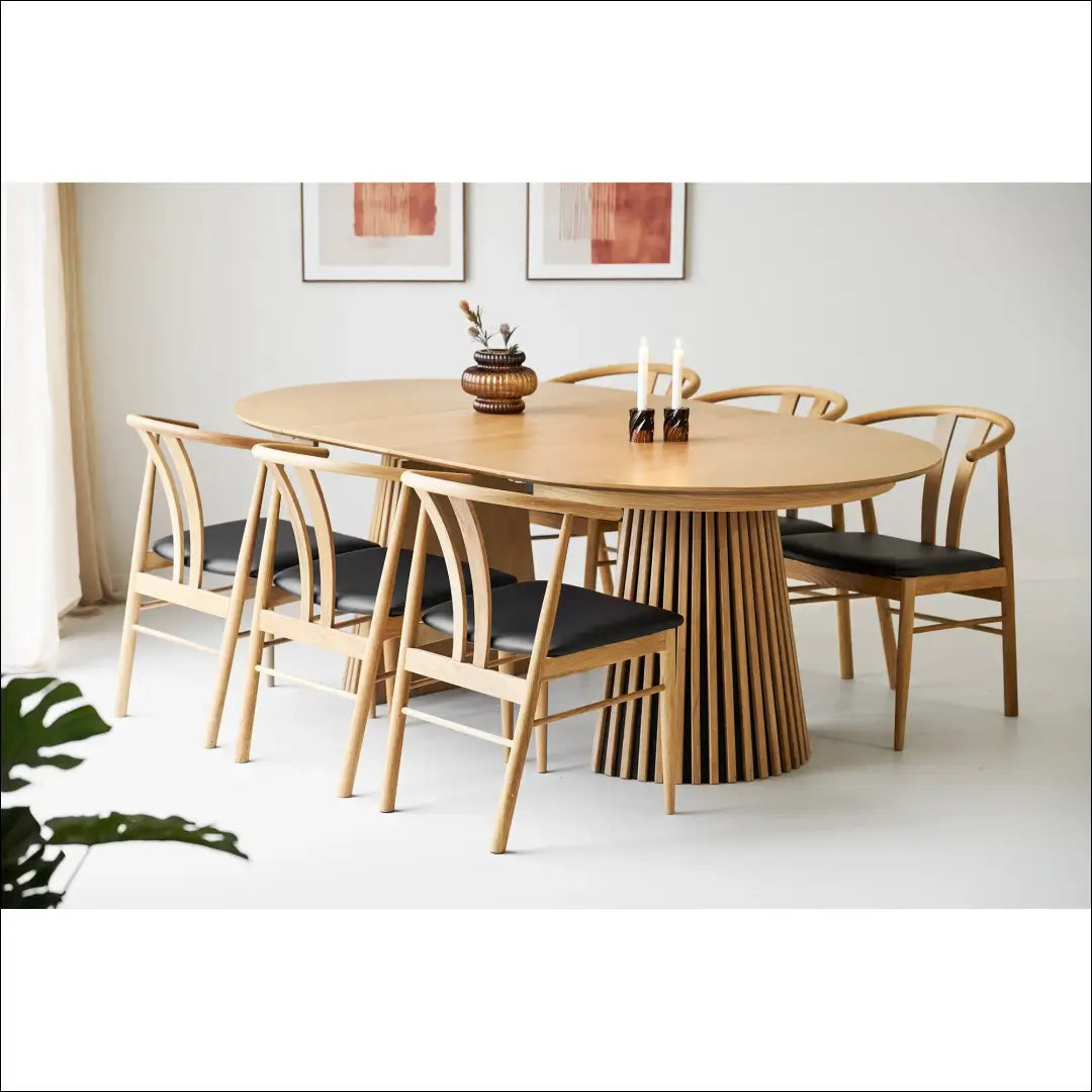 Valgomojo stalas ąžuolo fanera natūralus su dviem prailginimo plokštelėmis 120x200-250-300x75 cm RD422 - €1,198 Save