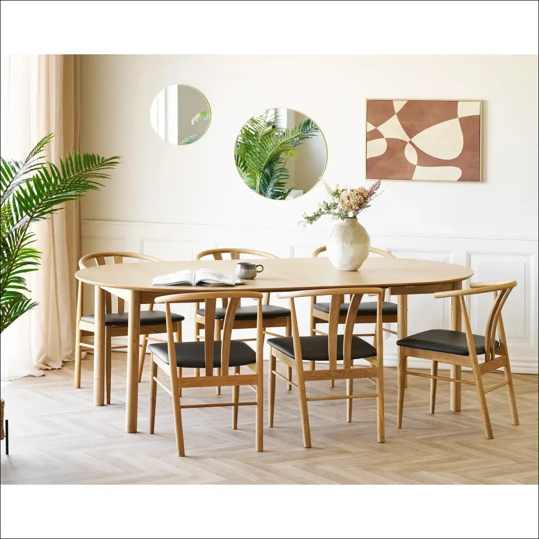 Valgomojo stalas ąžuolo fanera natūralus su dviem prailginimo plokštelėmis ø120x120-170-220x75 cm RD418 - €714 Save 15%