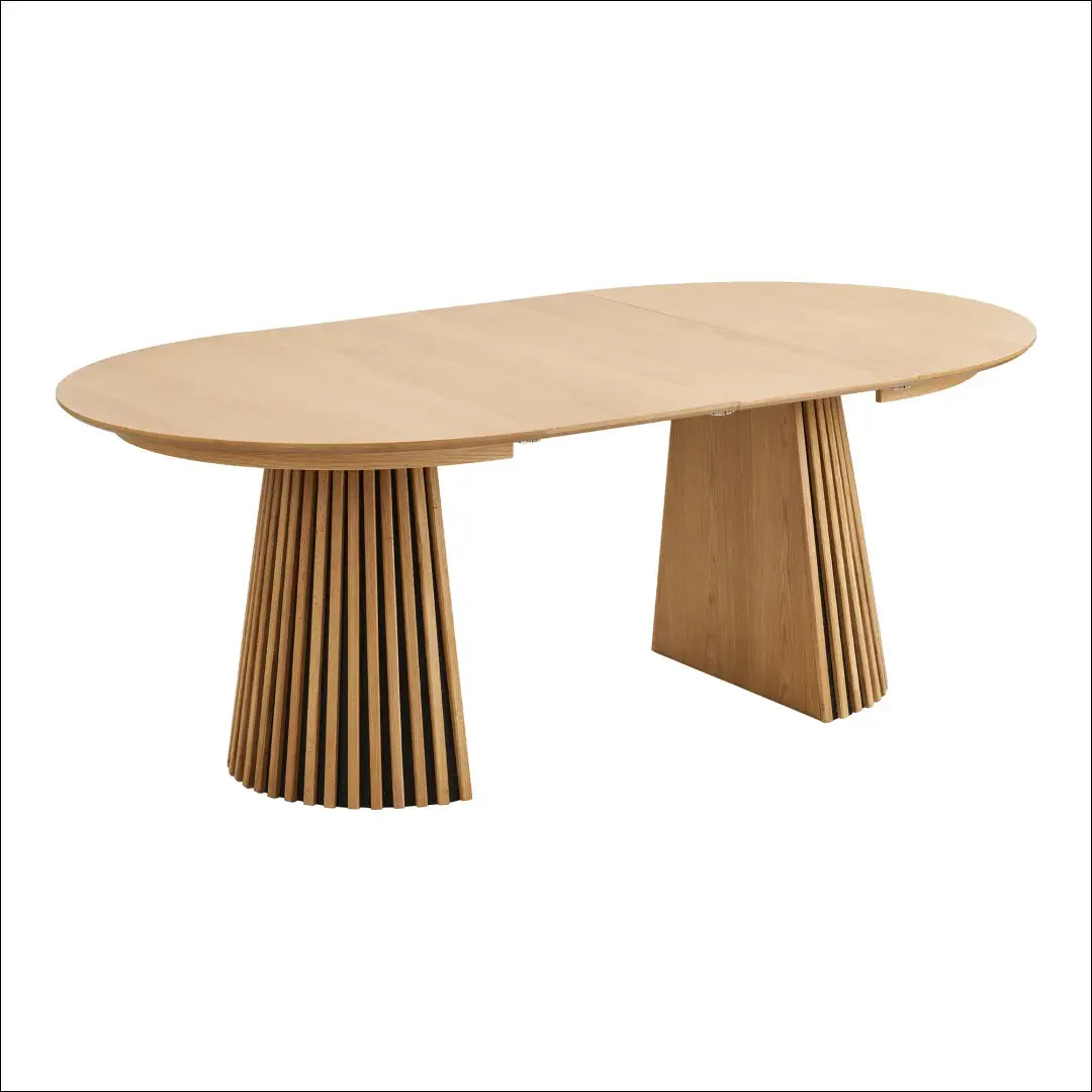 Valgomojo stalas ąžuolo fanera natūralus su dviem prailginimo plokštelėmis ø120x120-160-200x75 cm RD428 - €910 Save 15%