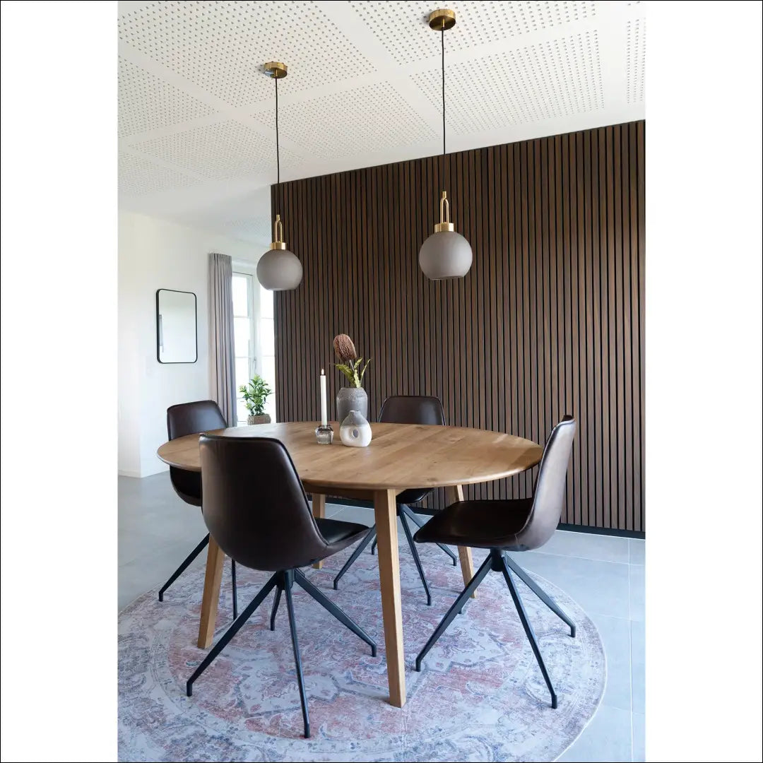 Valgomojo stalas ąžuolo spalvos natūralios įmontuotas prailginimas su drugelio funkcija ø118x118-158x75 cm RD414