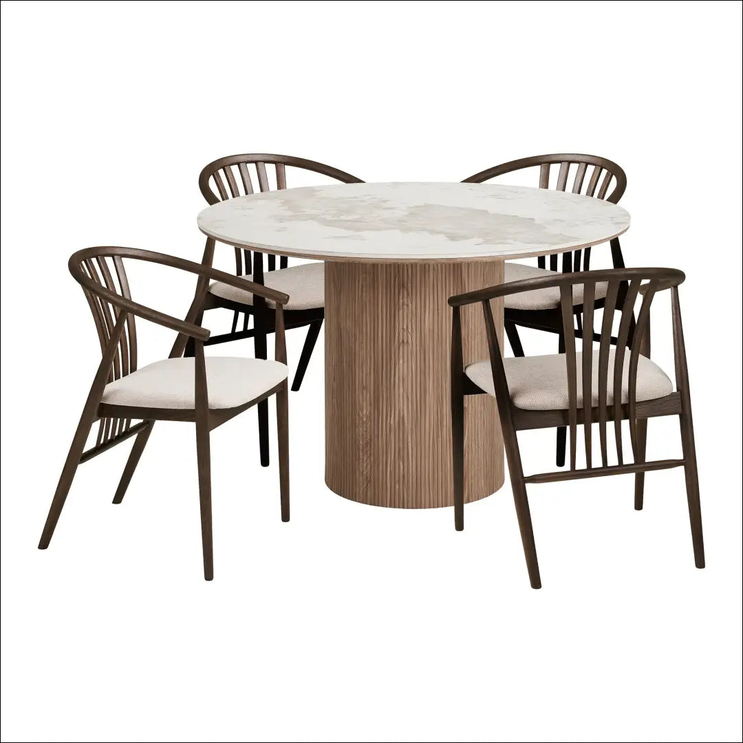 Valgomojo stalas ir 4 valgomojo kėdės RD1153 - €1,529 Save 15% Balta / tamsiai ruda / dūminė, Dining sets, nordic,