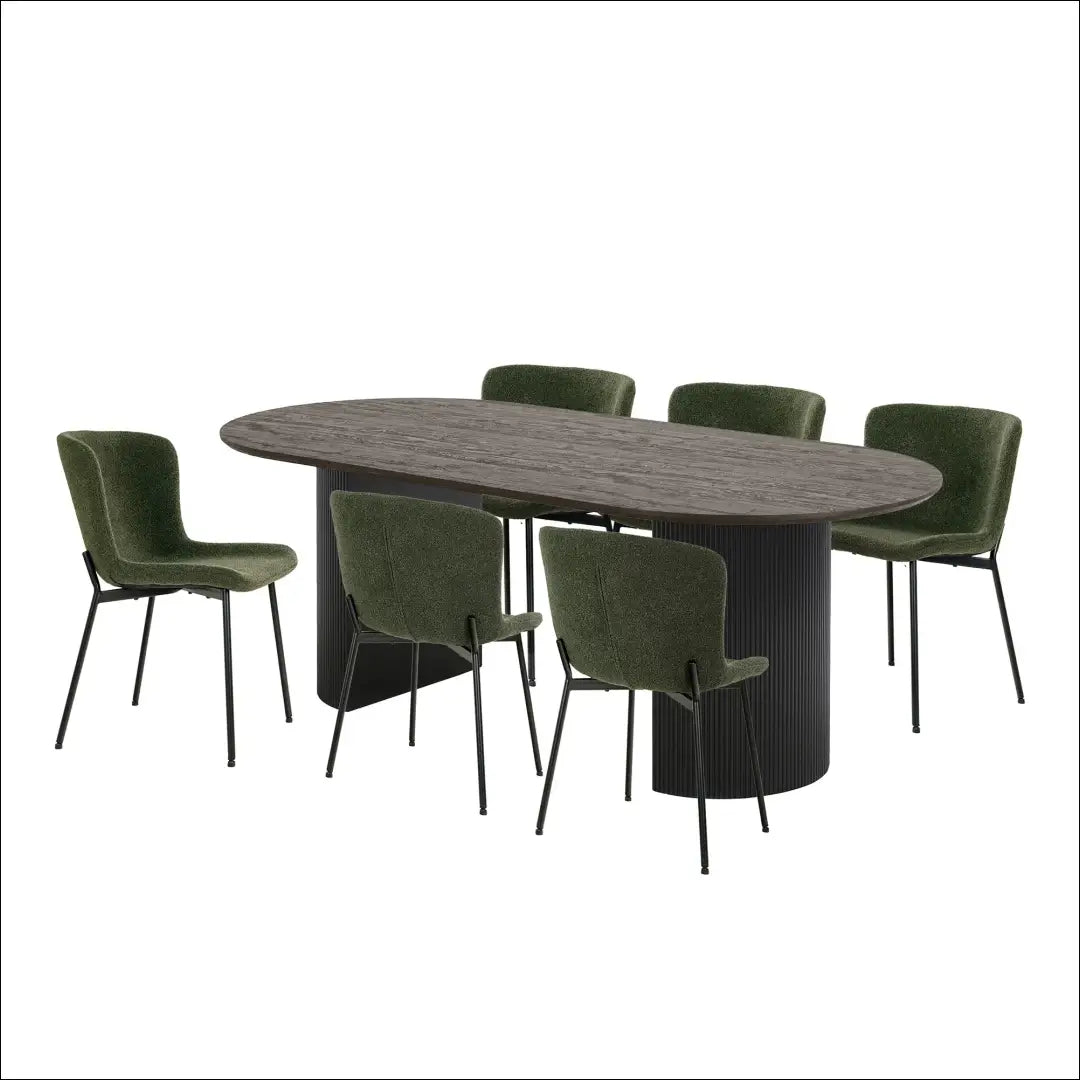 Valgomojo stalas ir 6 valgomojo kėdės RD1174 - €1,150 Save 15% Dining sets, nordic, Tamsiai ruda / tamsiai žalia,