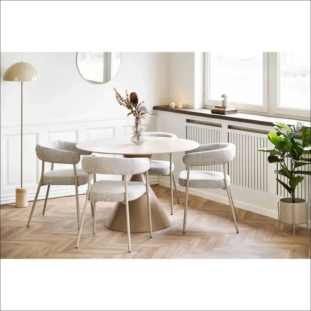 Valgomojo stalas keraminis stalviršis/plienas travertinas/smėlio spalvos ø120x76 cm RD421 - €438 Save 15%