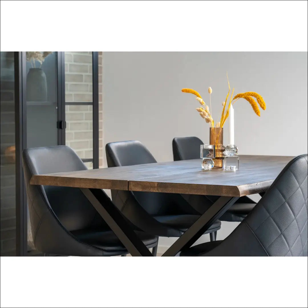 Valgomojo stalas su banguotais kraštais ąžuolo spalvos rūkytos medienos paruoštas prailginamoms lėkštėms 95x200x75 cm