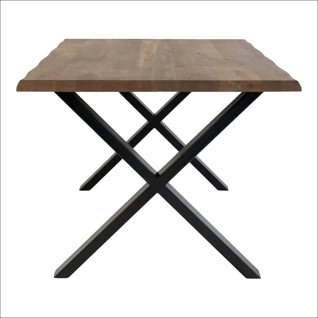 Valgomojo stalas su banguotais kraštais ąžuolo spalvos rūkytos medienos paruoštas prailginamoms lėkštėms 100x300x75 cm