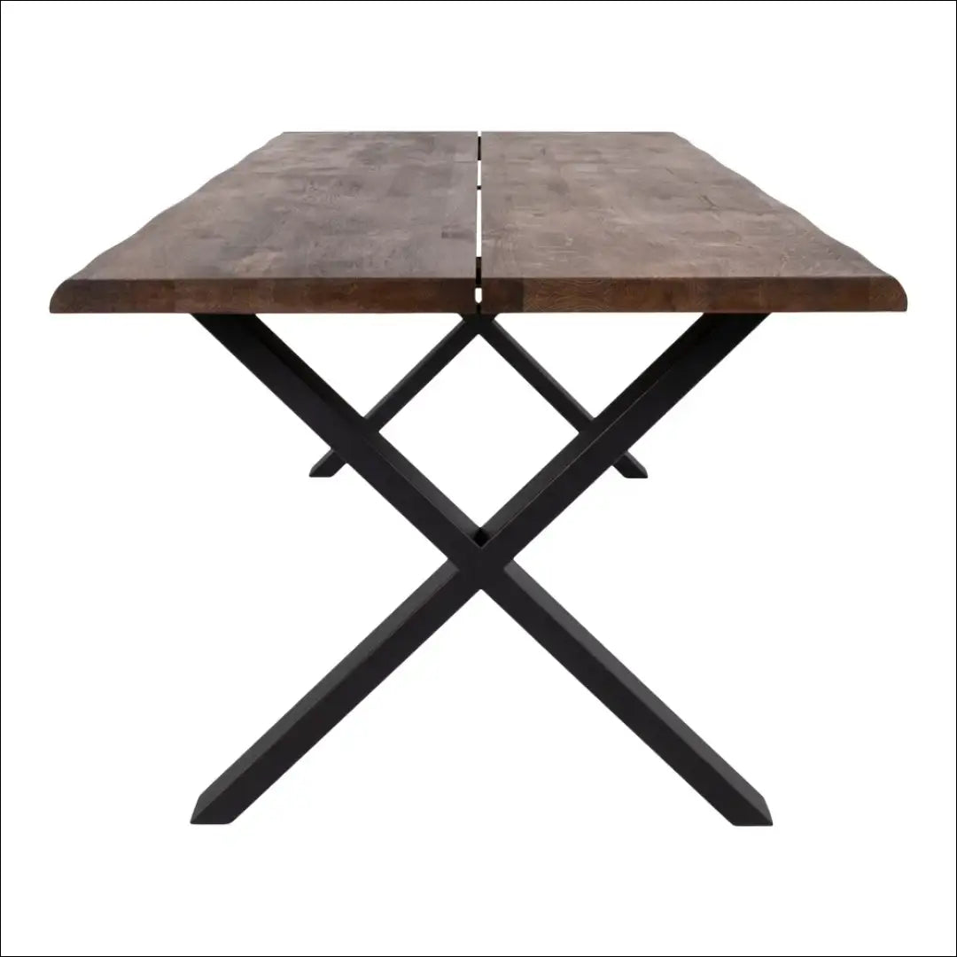 Valgomojo stalas su banguotais kraštais ąžuolo spalvos rūkytos medienos paruoštas prailginamoms lėkštėms 95x200x75 cm