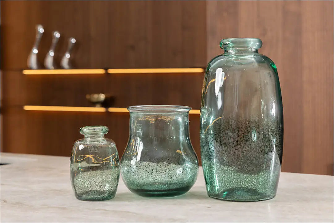 Vaza iš perdirbto stiklo DI9065 - €22 Save 55% __label:Pristatymas 1-2 d.d., color-zalia, interjeras, material-stiklas,