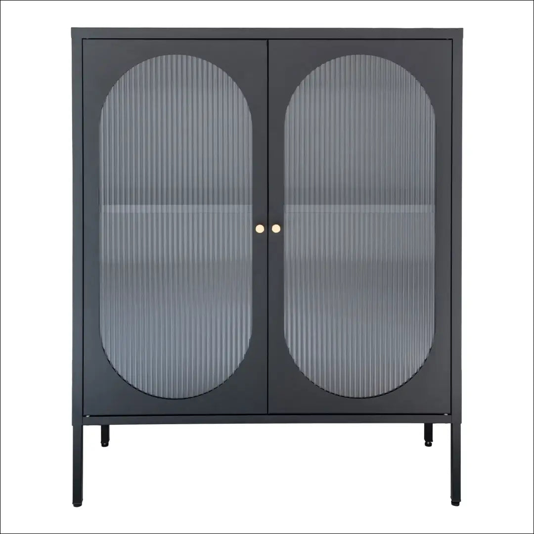 Vitrina su 2 gofruoto stiklo durelėmis plieninė juoda 90x35x110 cm RD499 - €431 Save 15% __label:Pristatymas 5-14 d.d.,
