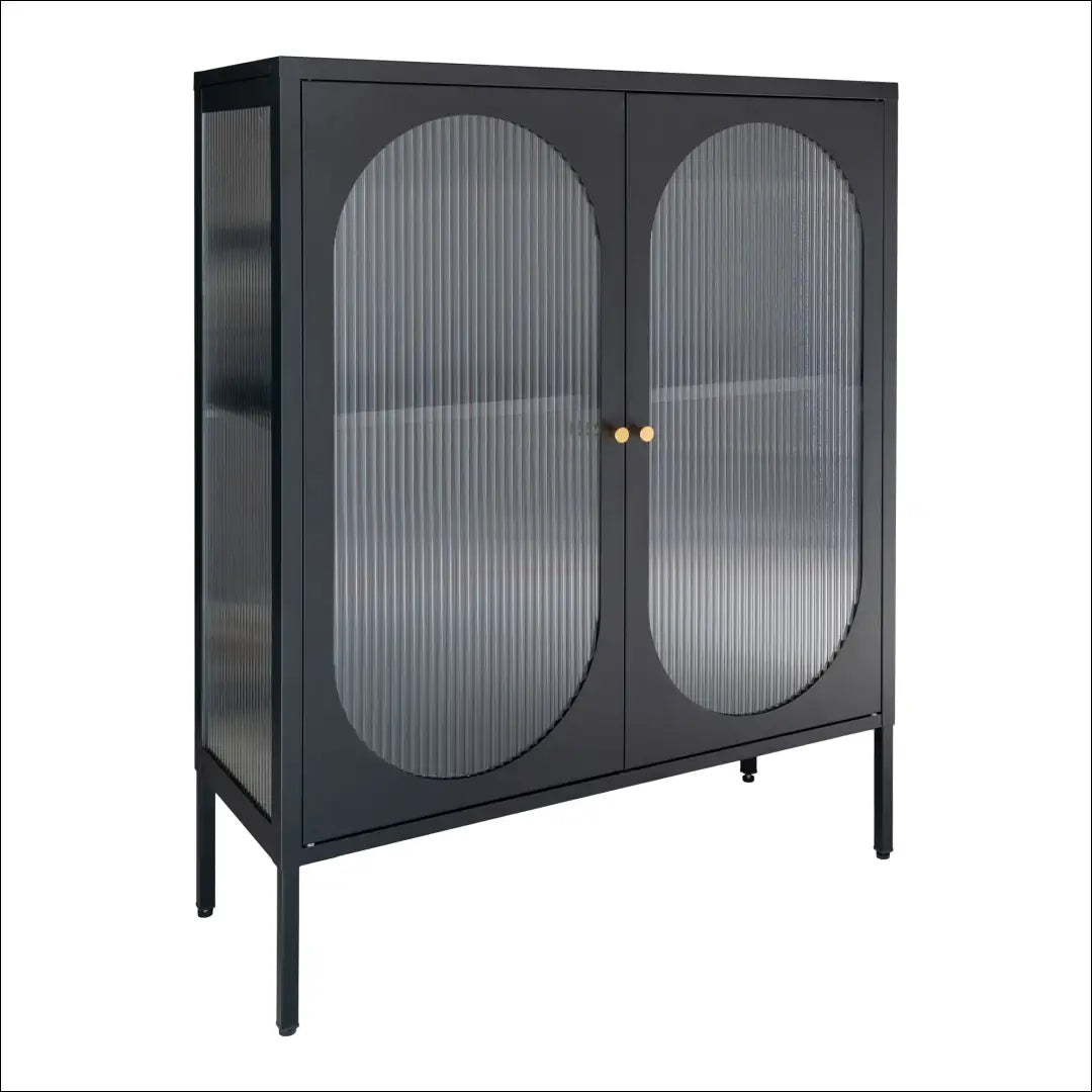 Vitrina su 2 gofruoto stiklo durelėmis plieninė juoda 90x35x110 cm RD499 - €431 Save 15% __label:Pristatymas 5-14 d.d.,
