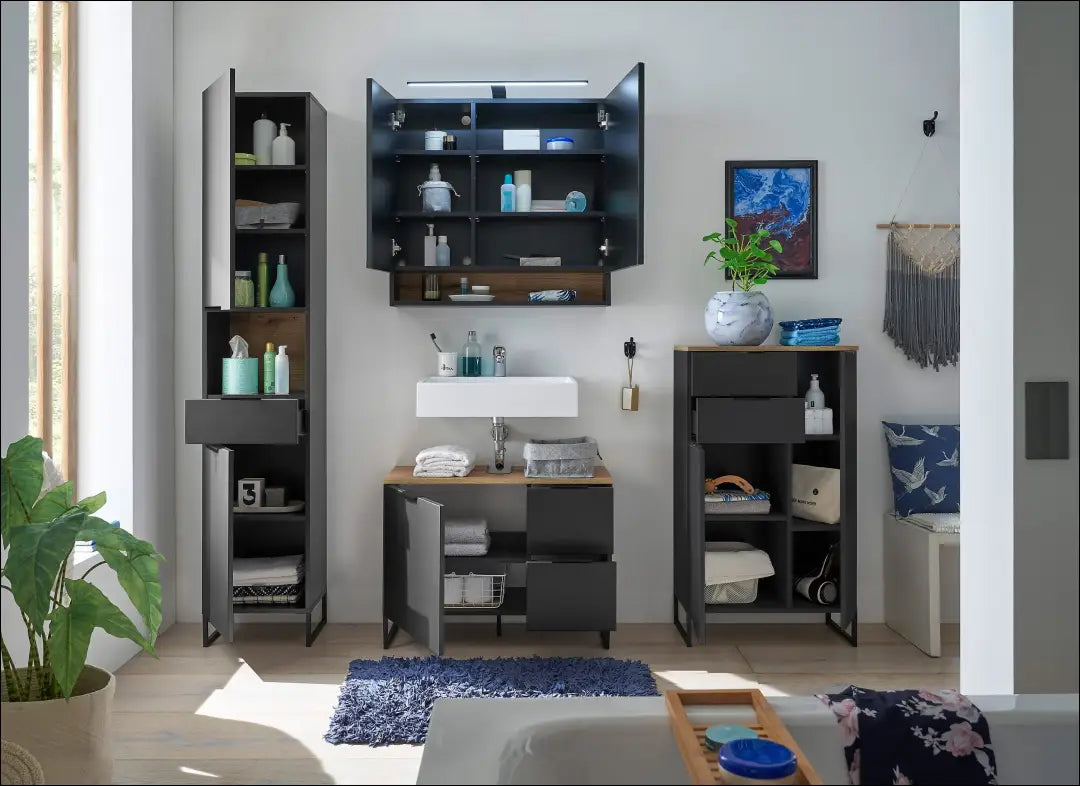 Vonios spintelė KI1583 - €100 Save 50% 100-200, __label:Pristatymas 1-2 d.d., color-juoda, material-mediena,