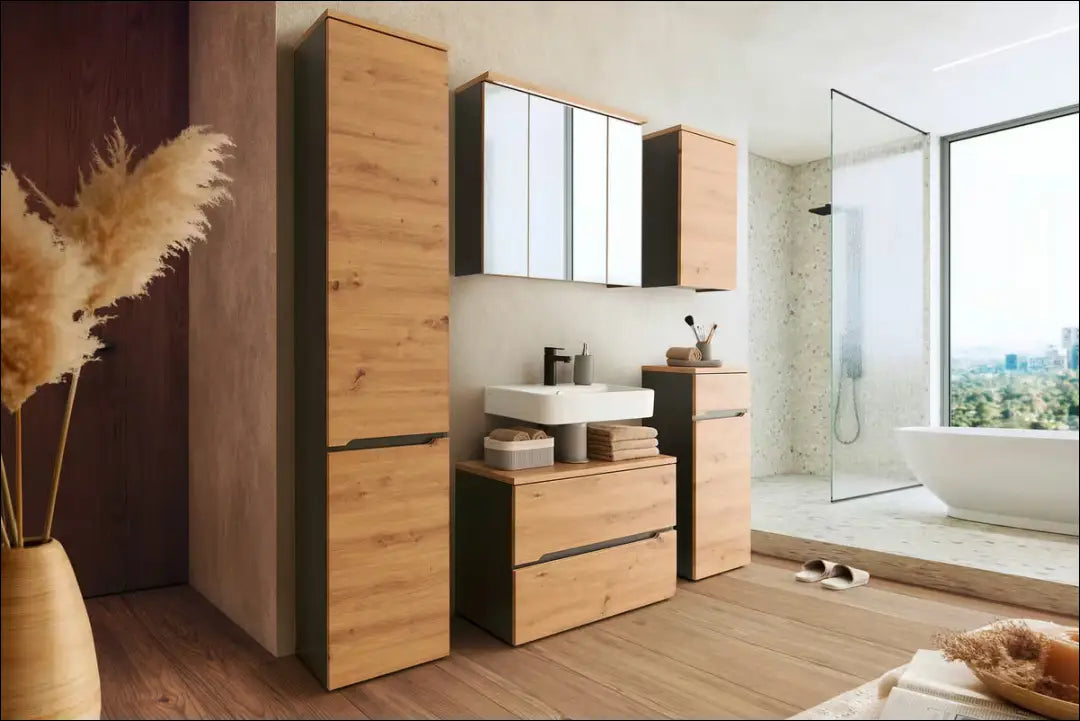 Vonios spintelė KI1868 - €125 Save 50% 100-200, __label:Pristatymas 1-2 d.d., color-pilka, color-ruda, material-mediena