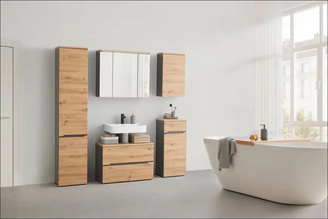 Vonios spintelė KI1868 - €125 Save 50% 100-200, __label:Pristatymas 1-2 d.d., color-pilka, color-ruda, material-mediena