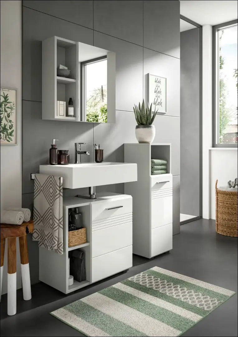 Vonios spintelė KI1888 - €25 Save 50% 25-50, __label:Pristatymas 1-2 d.d., color-balta, color-pilka, material-mdf Balta
