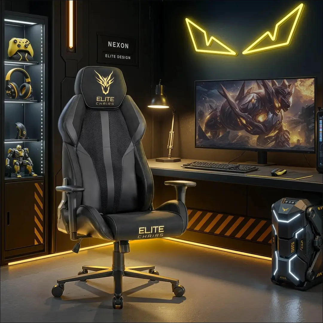 Žaidimų fotelis sukamas iš eko odos juodos spalvos / geltonos TE519 - €185 Save 15% 100-200, __label:Pristatymas 5-14