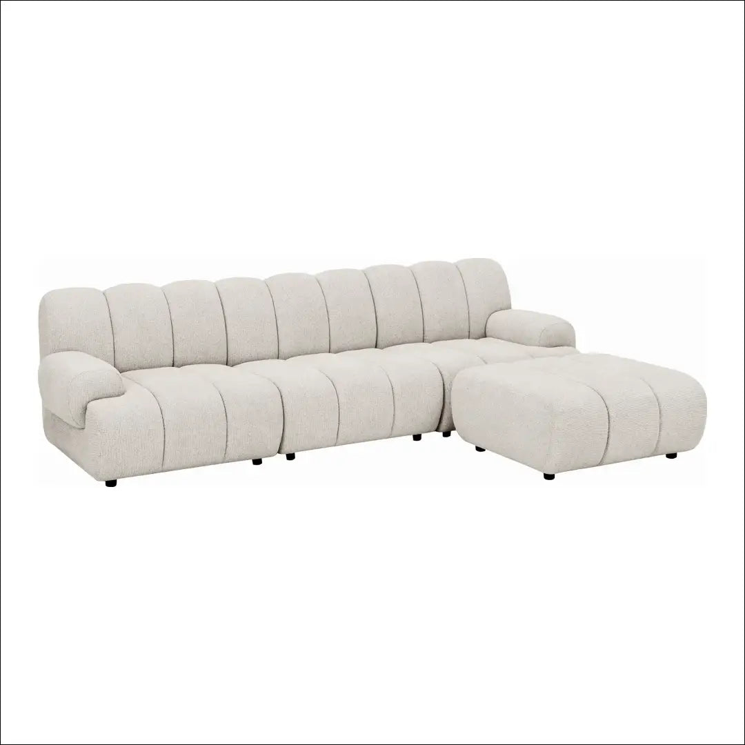 3,5 vietos modulinė sofa su pufu smėlio spalvos atsukta į dešinę RD237 - €1,912 Save 15% __label:Pristatymas 5-14 d.d.,