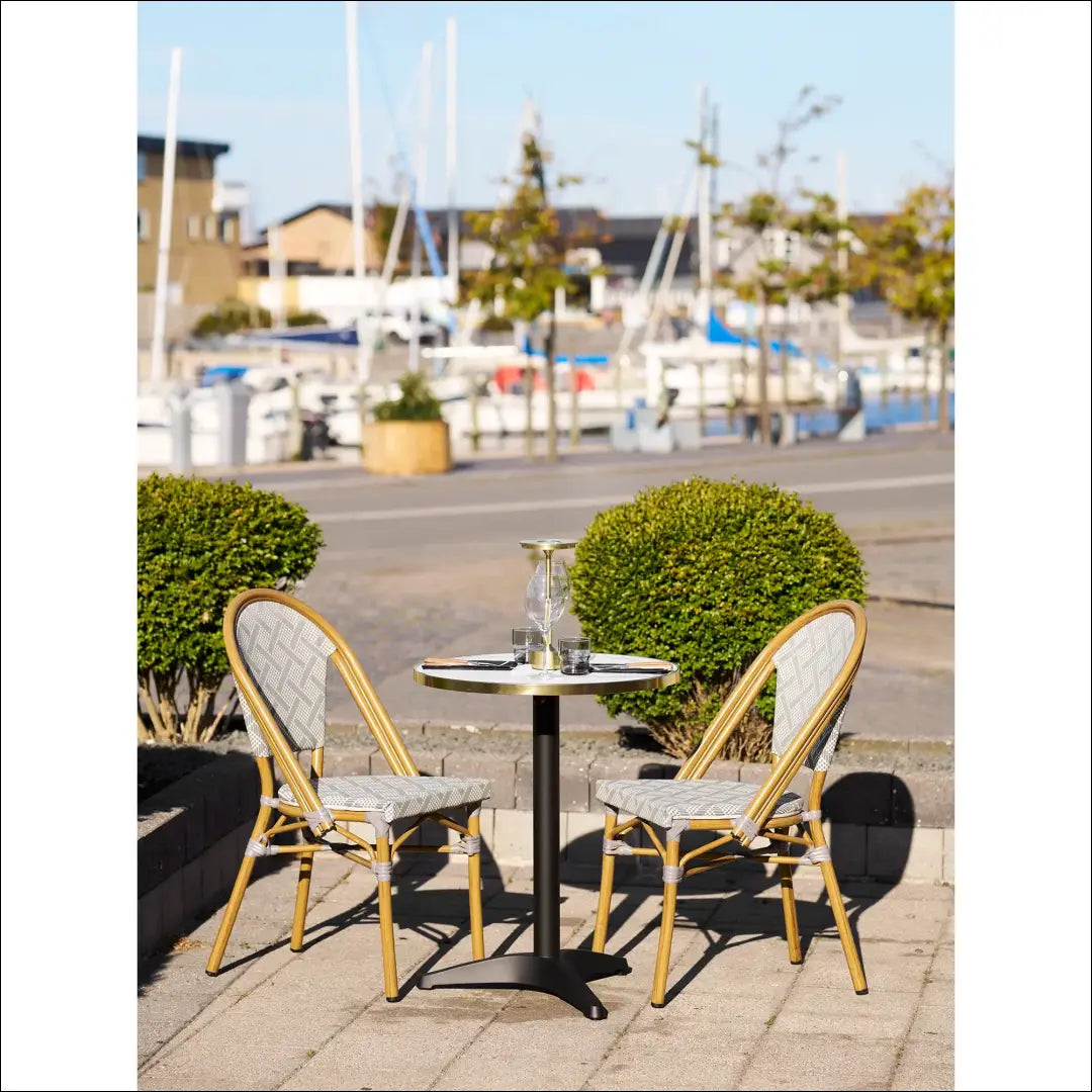 Bistro stalas marmuro imitacijos baltas su auksiniais kraštais juodos kojos aliuminis ø60x73 cm RD1100 - €160 Save 20%