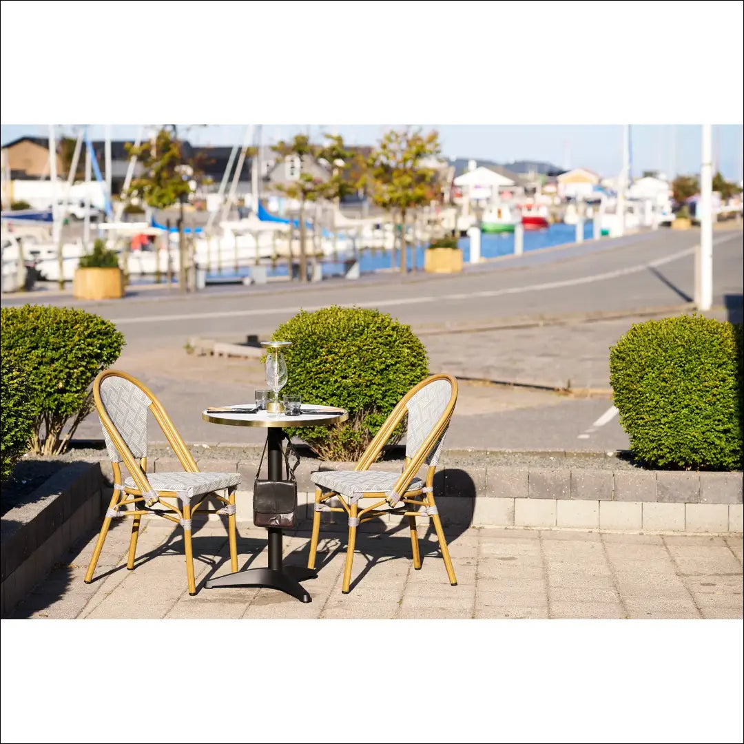 Bistro stalas marmuro imitacijos baltas su auksiniais kraštais juodos kojos aliuminis ø60x73 cm RD1100 - €160 Save 20%
