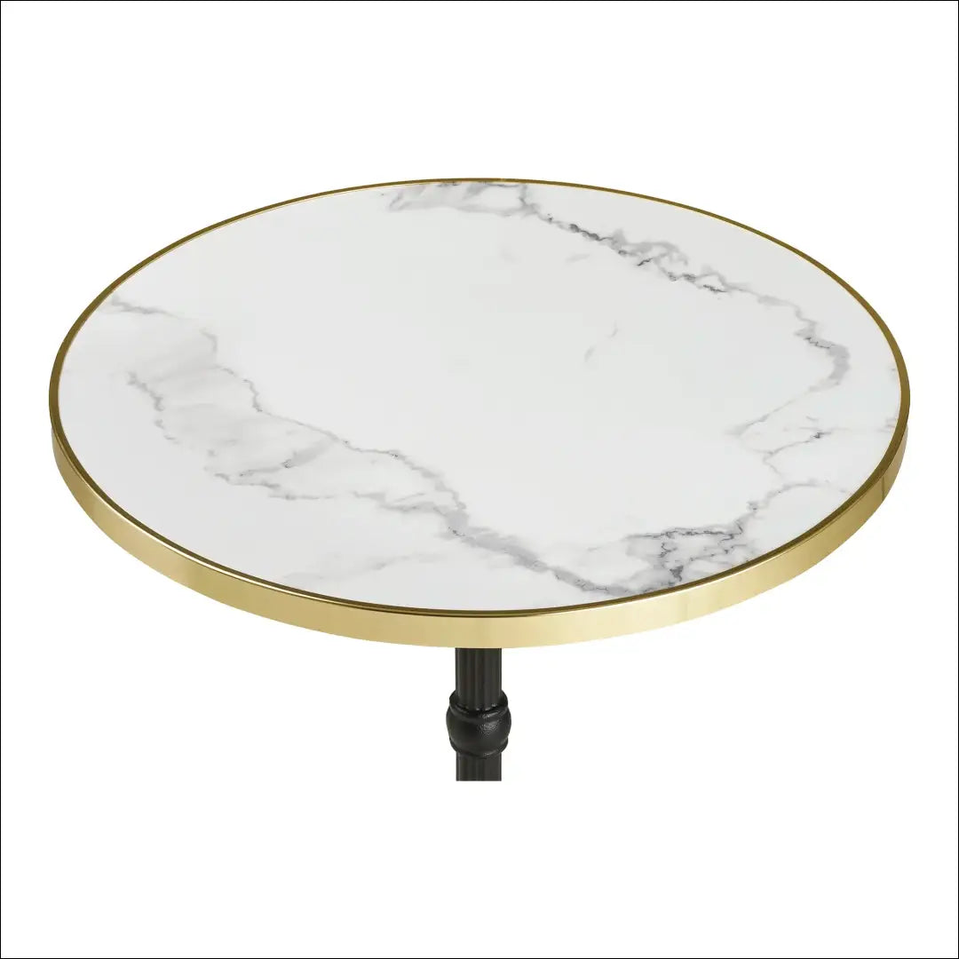 Bistro stalas marmuro imitacijos baltas su auksiniais kraštais juodos kojelės ketaus ø60x73 cm RD1101 - €1 Balta
