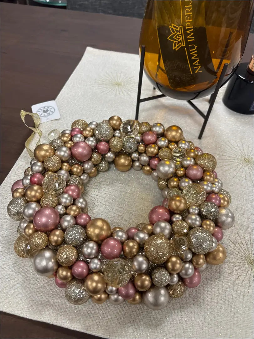 Dekoratyvinis vainikas DI10444 - €23 Save 50% __label:Pristatymas 1-2 d.d., color-auksine, color-rozine, dekoracijos,