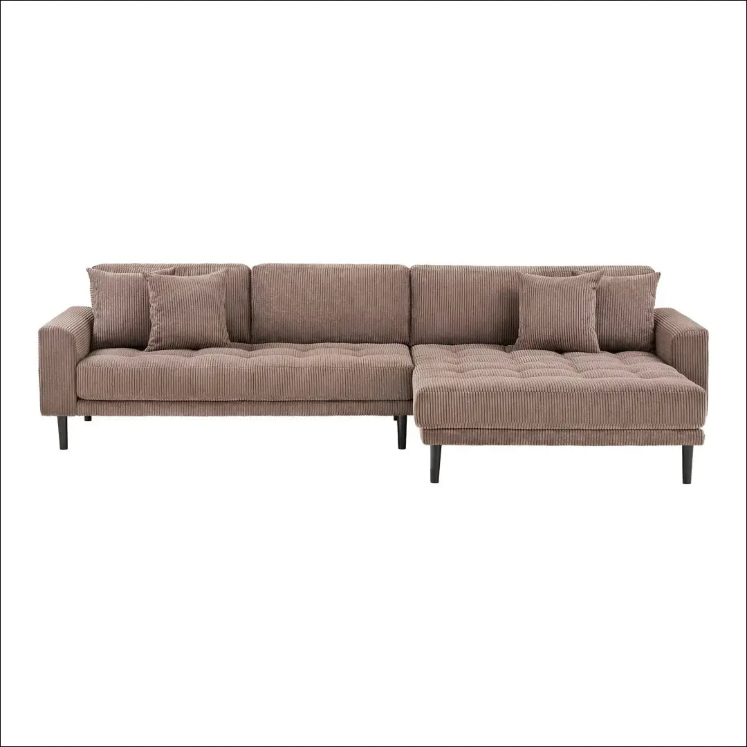 Dešinės pusės poilsio sofa iš rudo velveto su keturiomis pagalvėlėmis ir juodomis medinėmis kojelėmis RD208 - €1,413