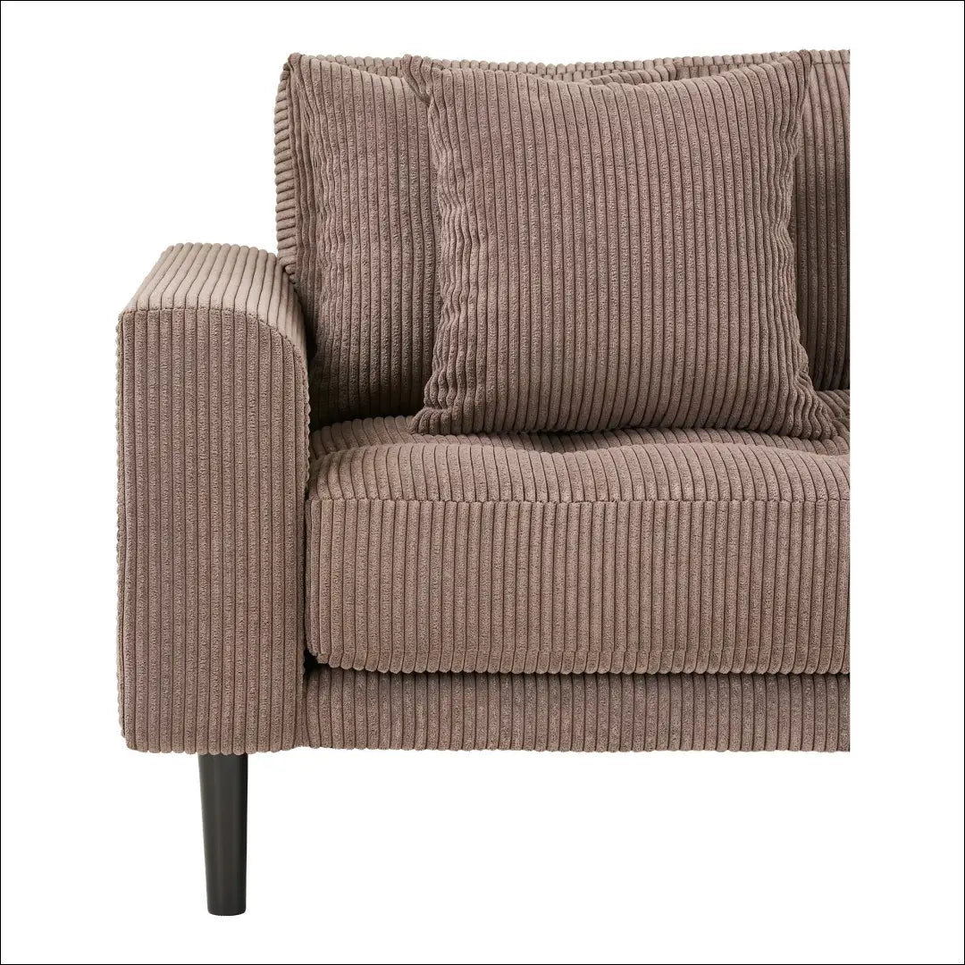 Dešinės pusės poilsio sofa iš rudo velveto su keturiomis pagalvėlėmis ir juodomis medinėmis kojelėmis RD208 - €1,413