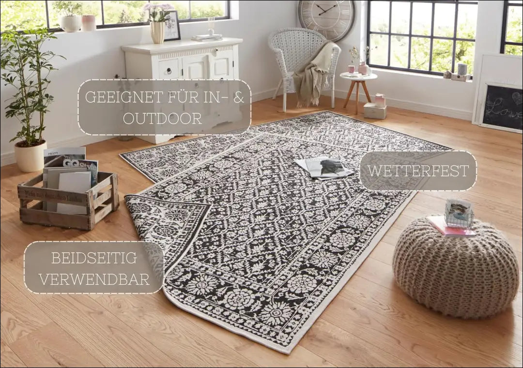 Dvipusis kilimas RU1084 - €128 Save 50% 100-200, __label:Pristatymas 1-2 d.d., color-juoda, color-kremas, kilimai 200