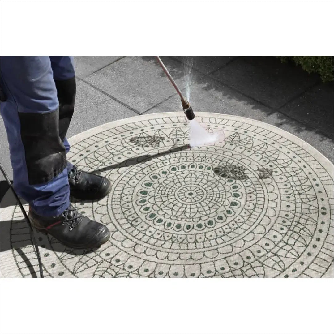 Dvipusis kilimas RU988 - €26 Save 50% 25-50, __label:Pristatymas 1-2 d.d., apvalus, color-kremas, color-zalia Kilimai