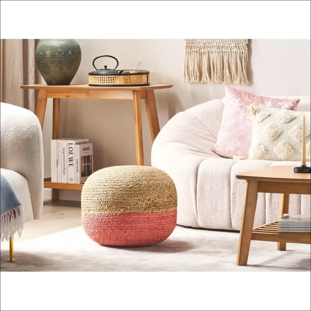 Džiuto pufas MI727 - €41 Save 55% 25-50, __label:Pristatymas 1-2 d.d., color-rozine, color-smelio, material-dziutas €25