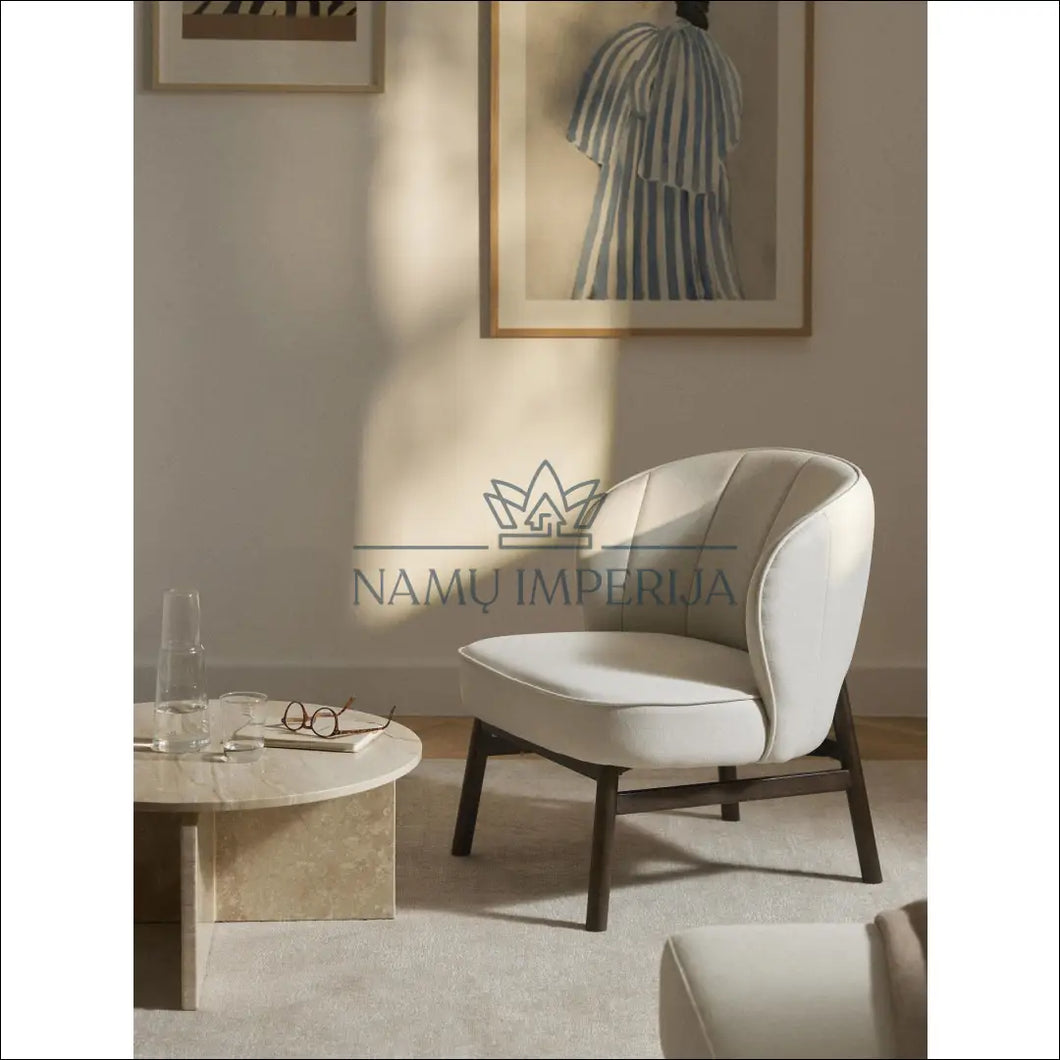 Fotelis MI458 - €200 Save 50% color-kremas, color-ruda, foteliai, material-medzio-masyvas, material-poliesteris