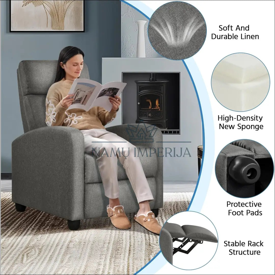Fotelis su atsilošimo funkcija MI753 - €98 Save 55% 50-100, __label:Pristatymas 1-2 d.d., color-pilka, foteliai,
