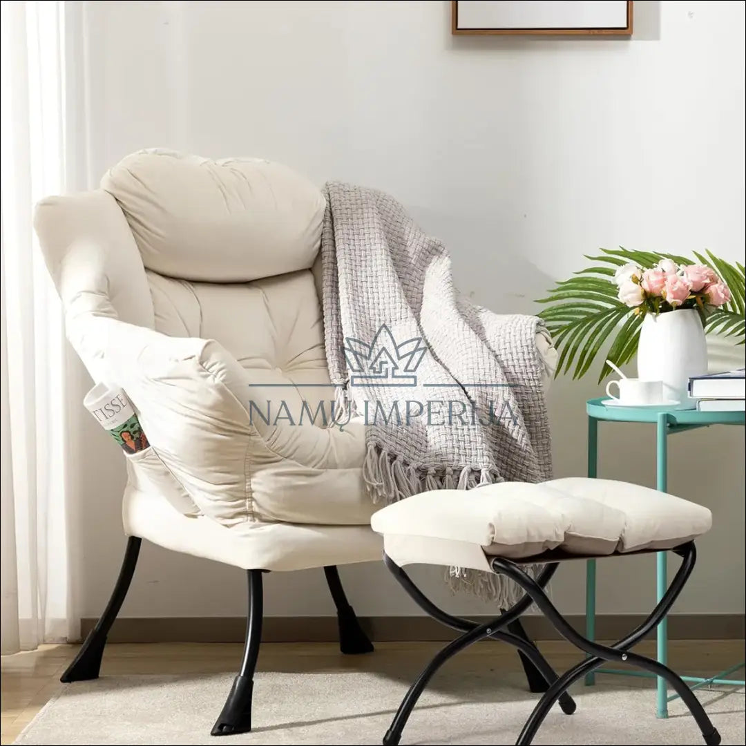 Fotelis su kojų kėdute MI741 - €87 Save 55% 50-100, __label:Pristatymas 1-2 d.d., color-kremas, foteliai,