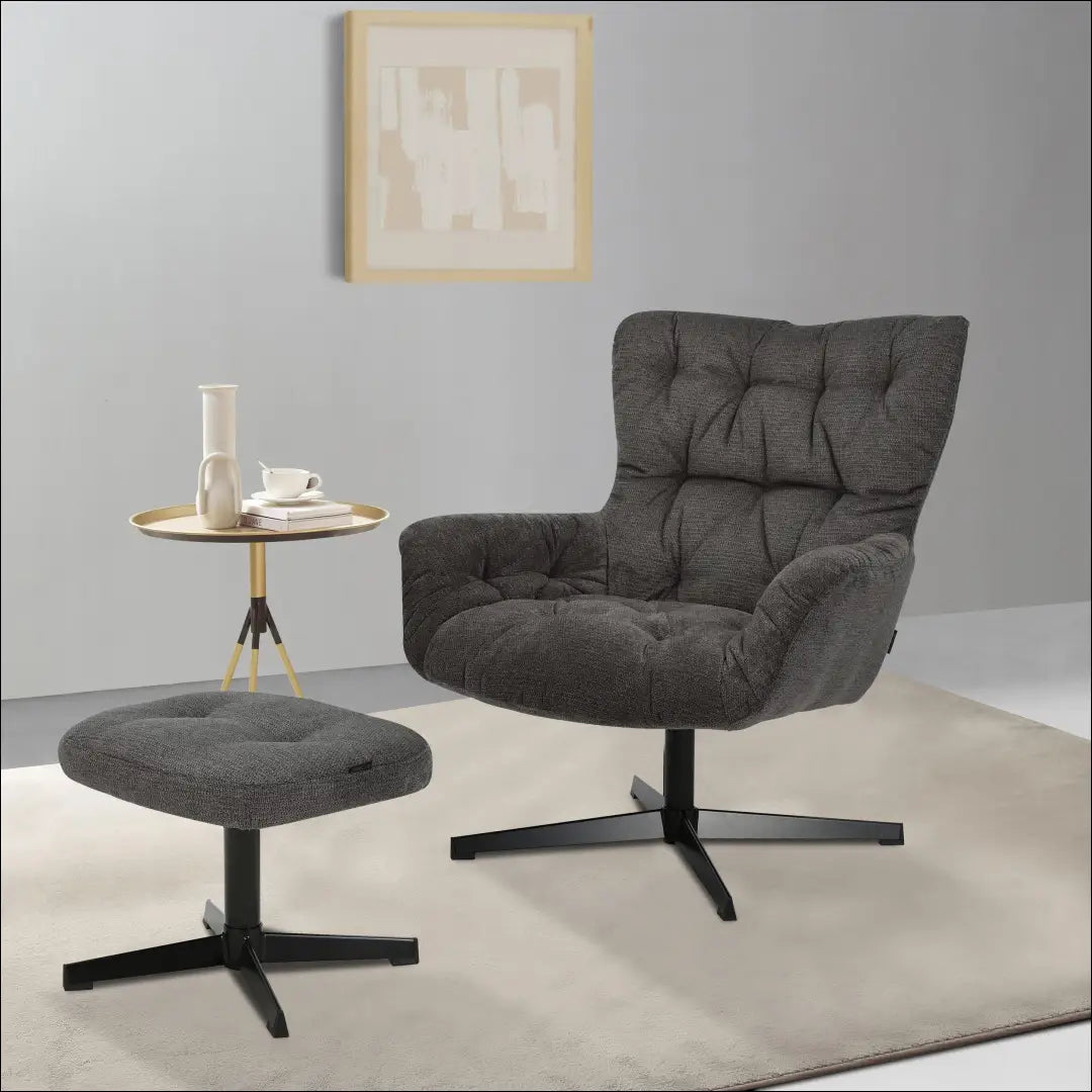 Fotelis su kojų kėdute MI959 - €230 Save 50% __label:Pristatymas 1-2 d.d., color-pilka, foteliai, material-gobelenas,