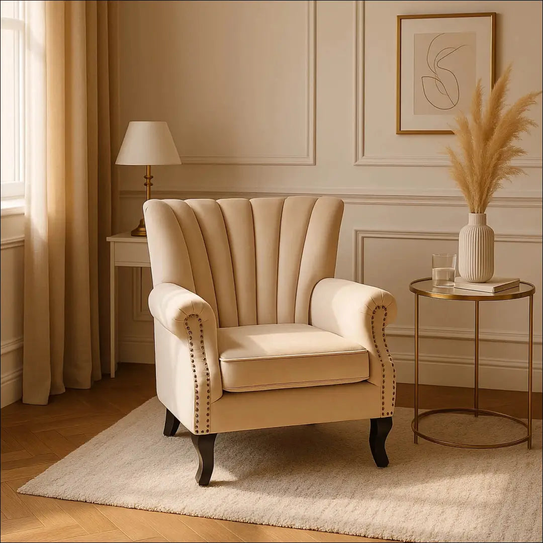 Fotelis su veliūro audiniu smėlio spalvos TE142 - €194 Save 15% 100-200, __label:Pristatymas 5-14 d.d., elite, Fotele