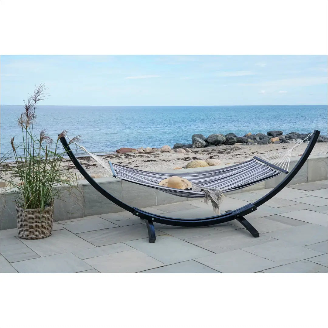 Hamakas ant medinio stovo maumedžio poliesterio/medvilnės juoda/pilka/balta RD1182 - €276 Save 15% __label:Pristatymas