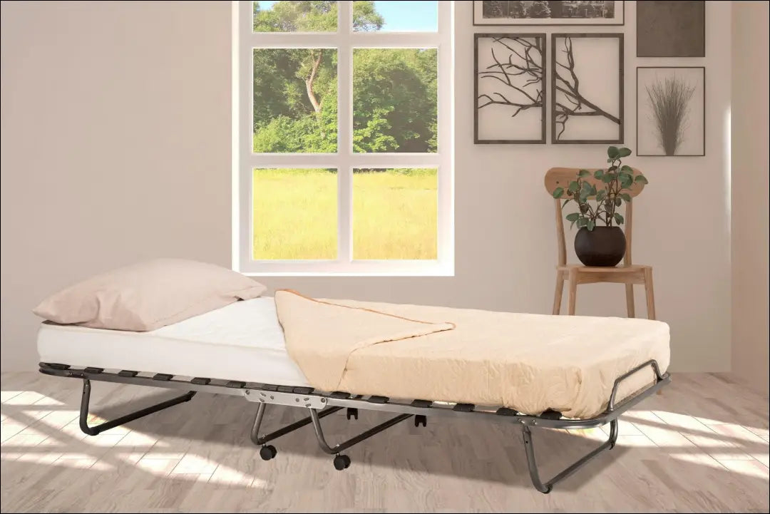 Išlankstoma lova su čiužiniu GI682 - €118 Save 50% 100-200, __label:Pristatymas 1-2 d.d., color-pilka, lovos-miegamojo,