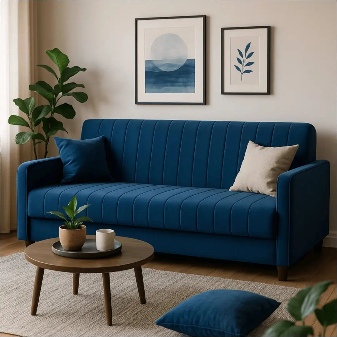 Išskleidžiama sofa su veliūro audiniu tamsiai mėlynos spalvos TE279 - €645 Save 15% __label:Pristatymas 5-14 d.d.,